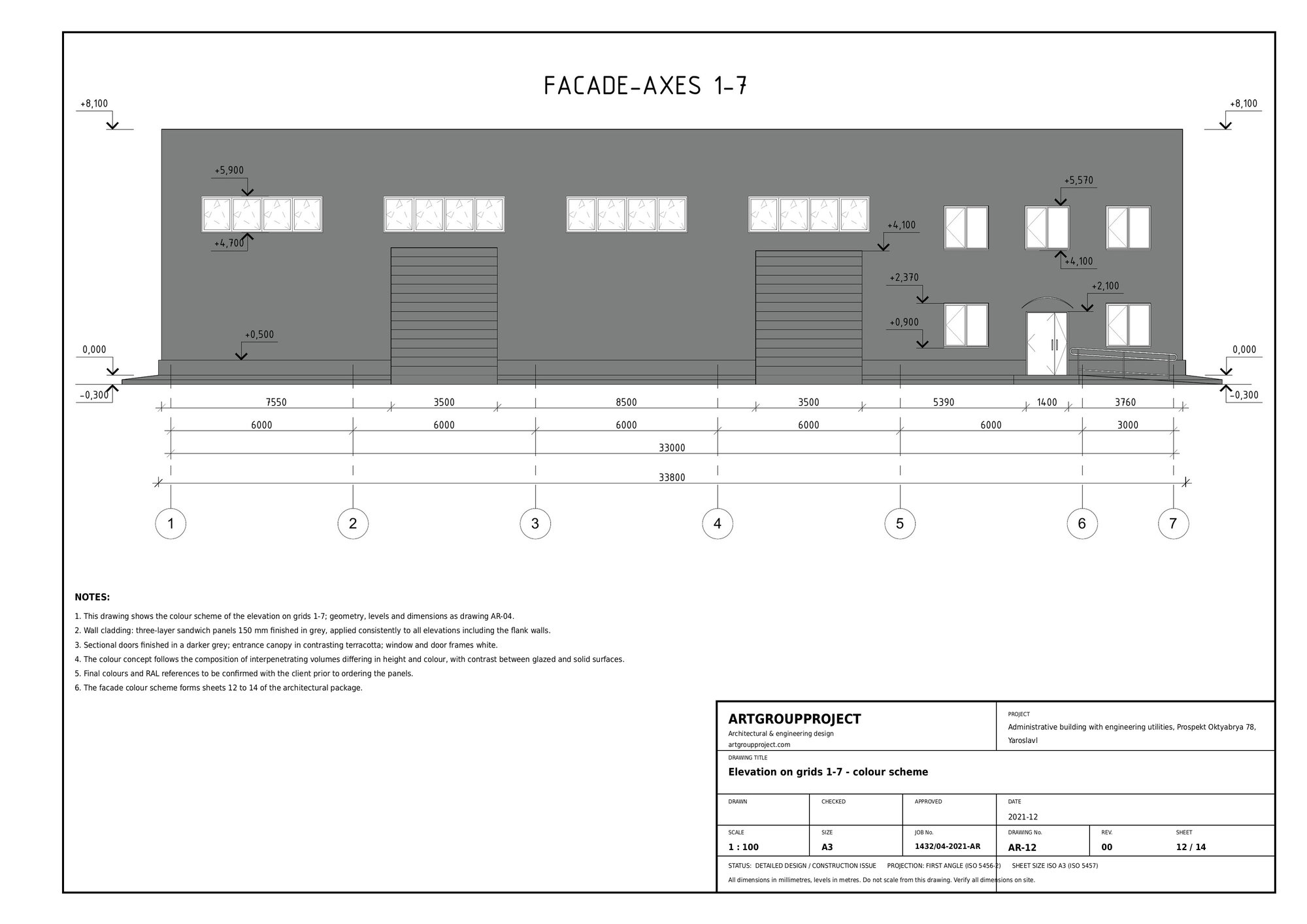 AR-12   Elevation on grids 1-7, colour scheme