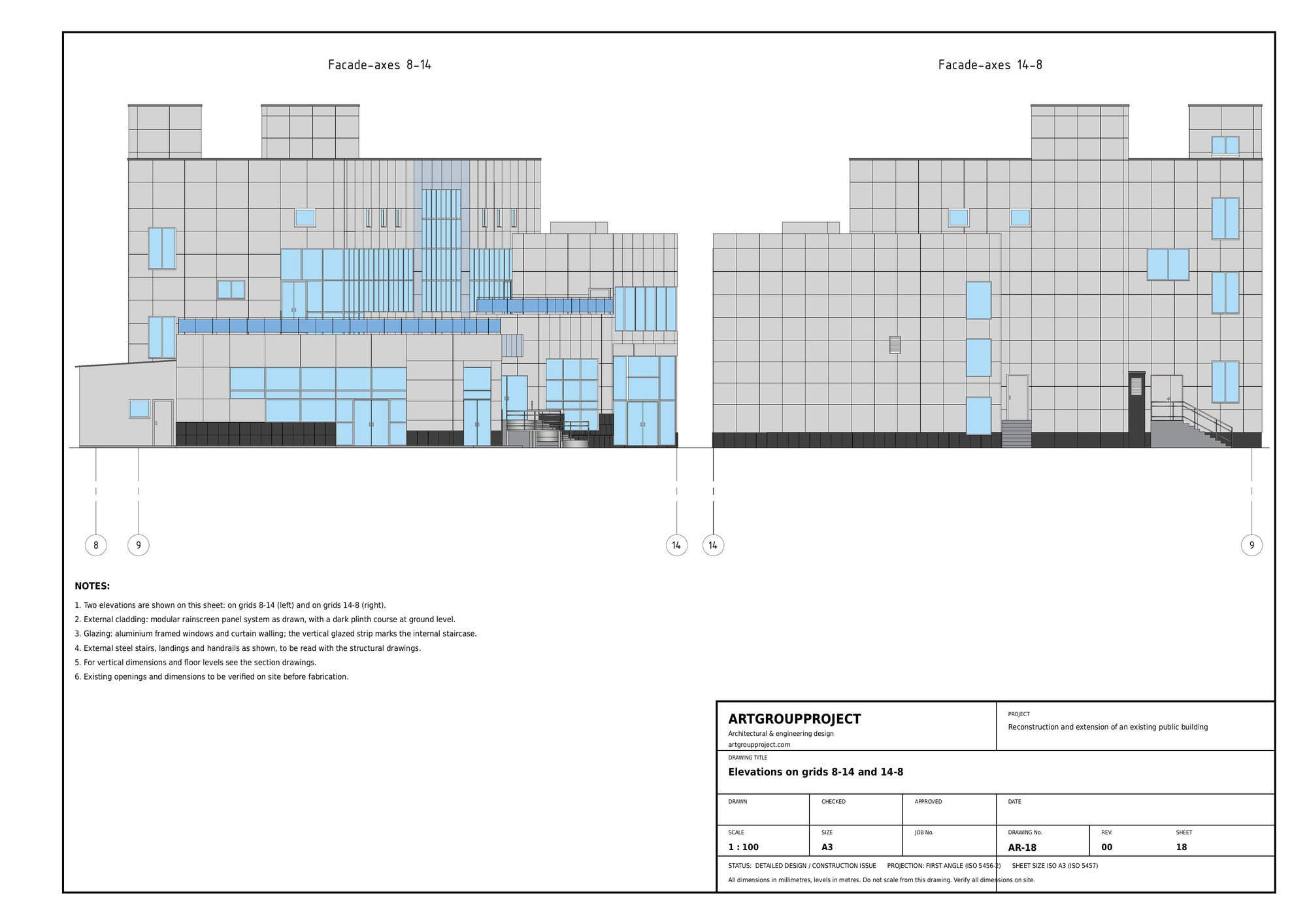 AR-18   Elevations on grids 8-14 and 14-8