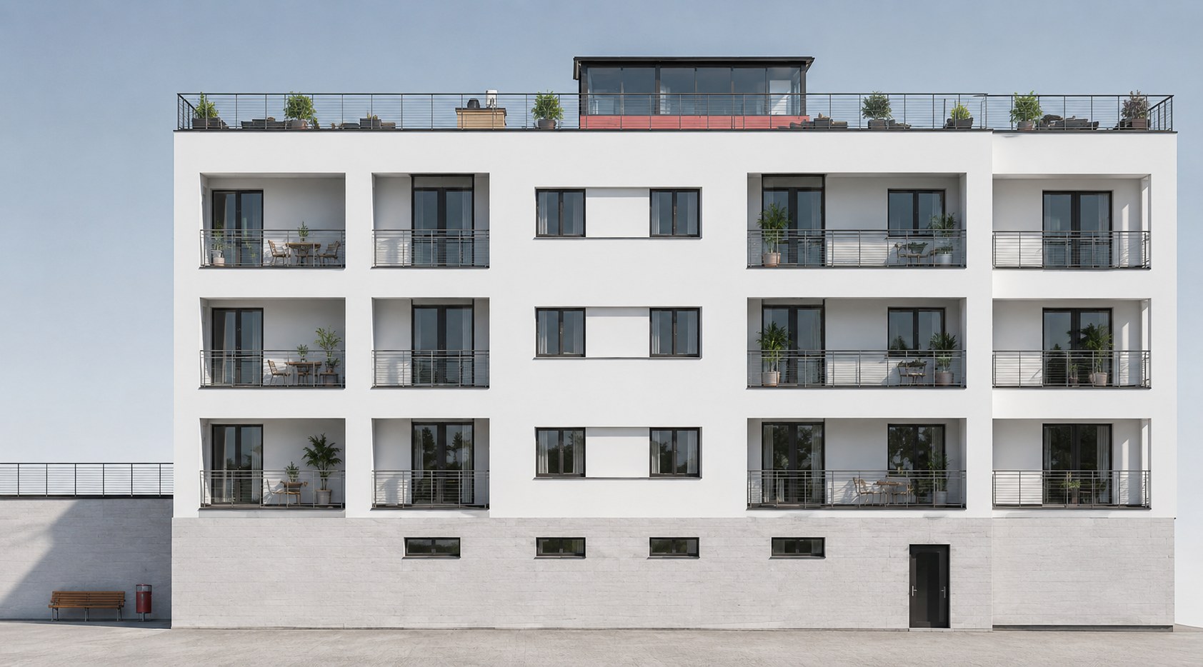 Main fa ade with roof terrace and bar